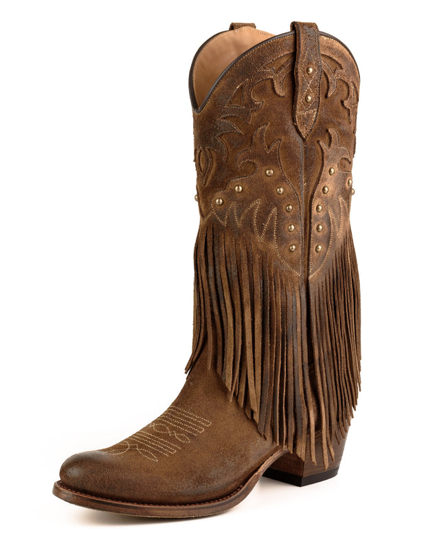 Botas Cowboy para mujer con flecos 2475 de cuero marrón